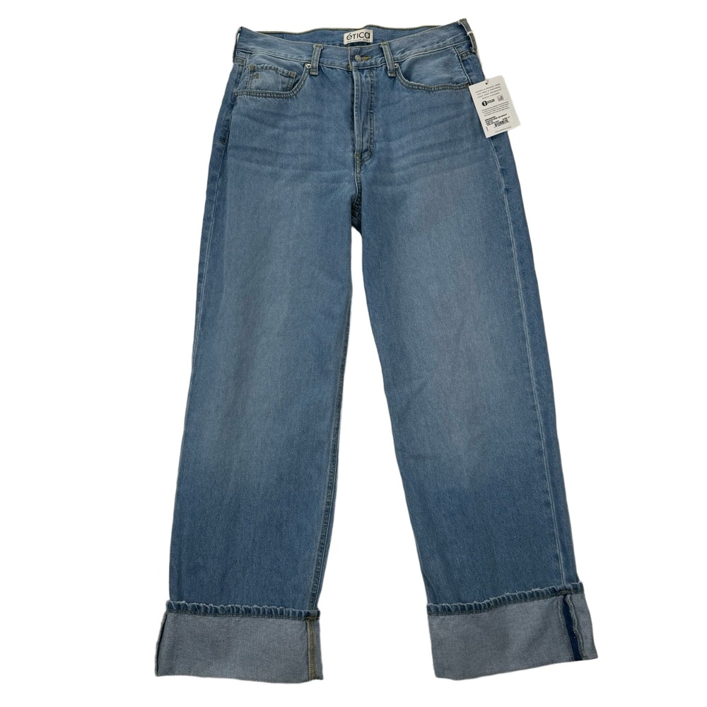 Etica Stanton Wide Leg Cuff Jeans Arctic Organic Ethically Made Sz 31 NWT Baggy